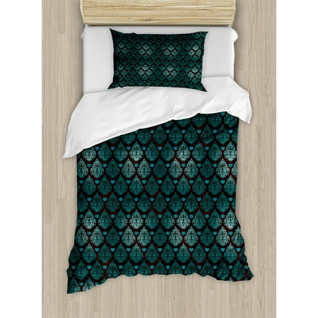 Brown And Blue Duvet Cover Set Abstract Vintage Floral Design