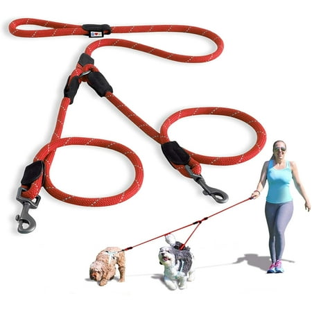 UPC: 0735255514827 | Pawtitas Two Dog Leash 6 ft Reflective Pet Rope Red Dog Leash for 2 Dogs Medium – Large