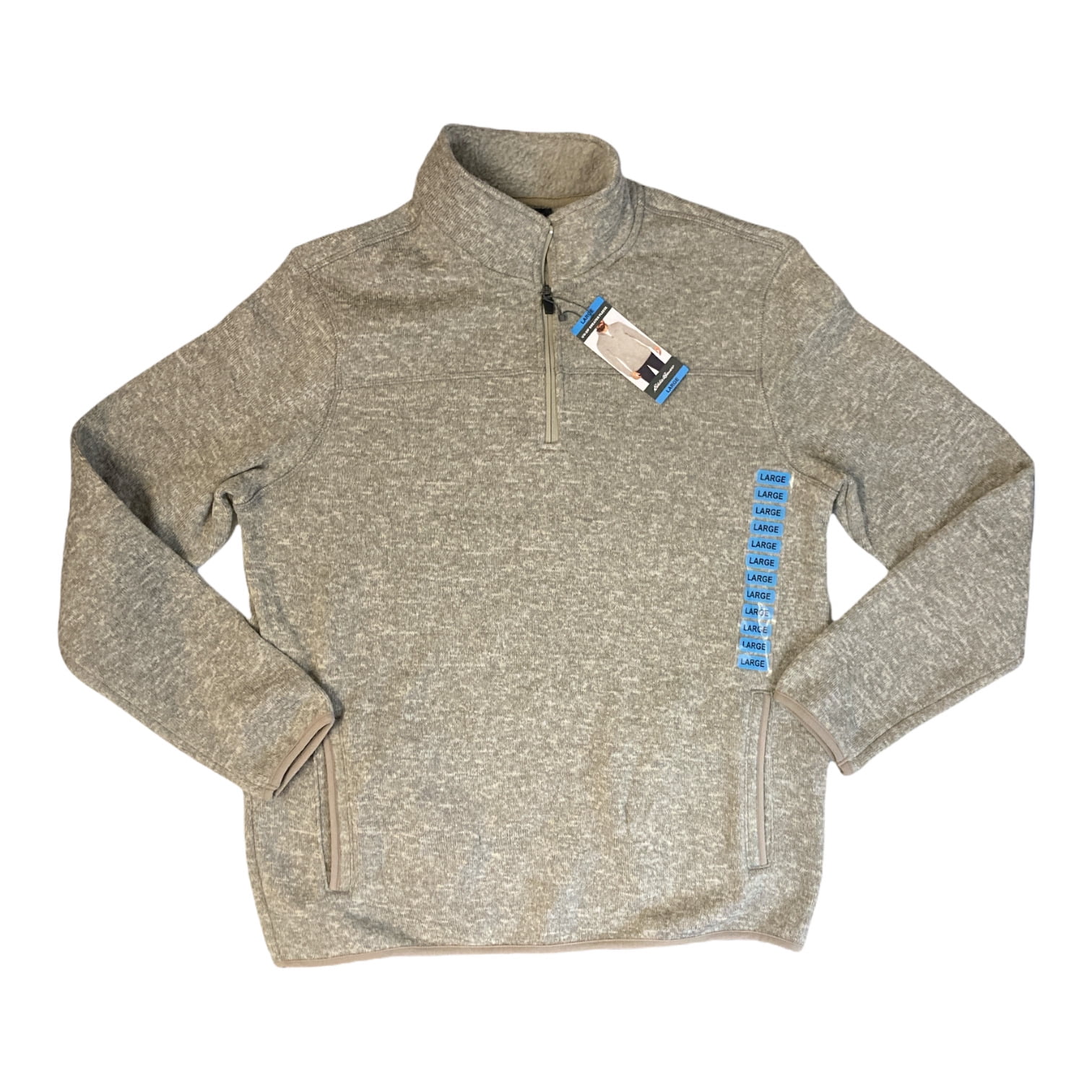 Eddie Bauer Men's 1/4 Zip Mock Neck Classic Fit Pullover Sweater Fleece (Heather Oatmeal, S