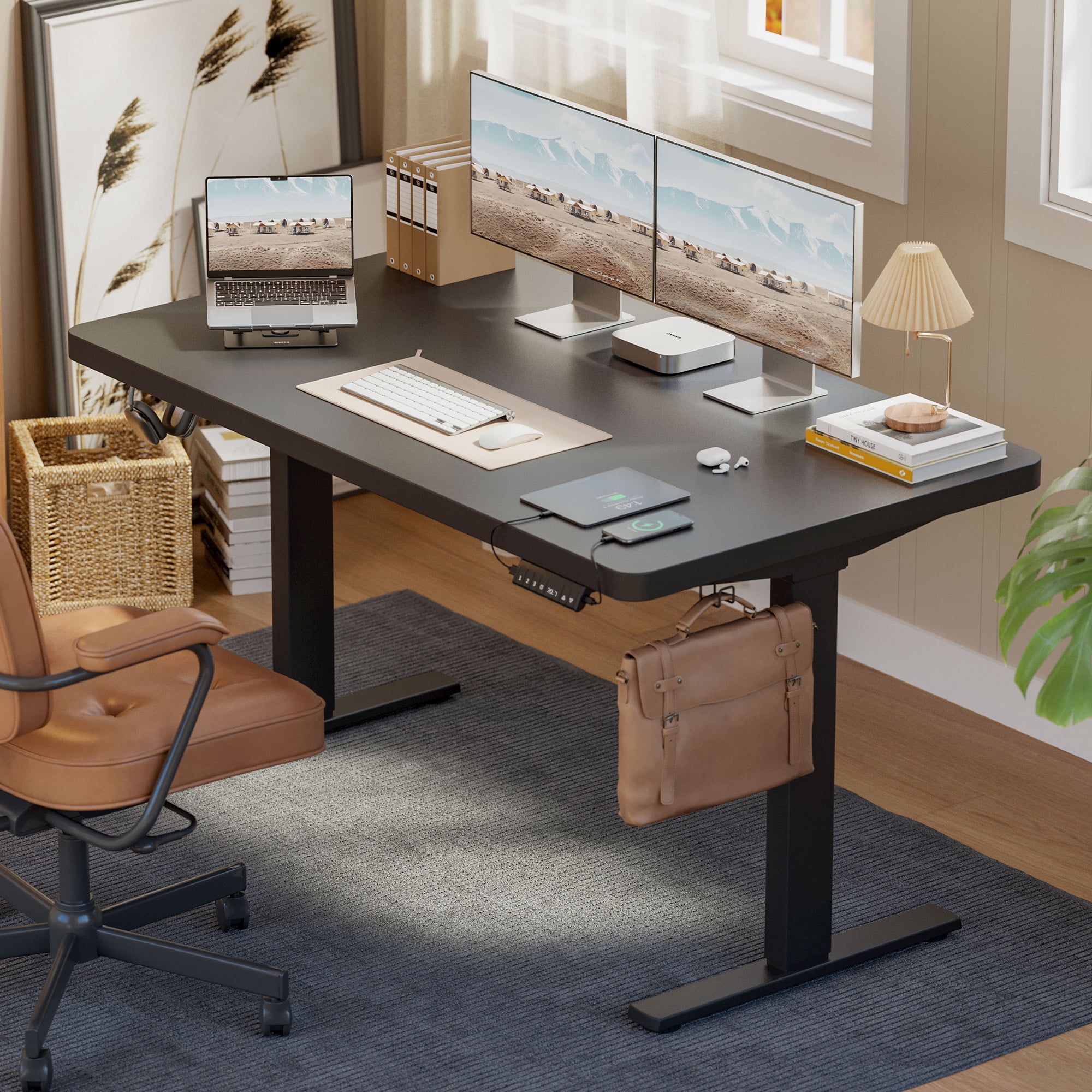47.2 Inch Dual Motor Electric Adjustable Standing Desk, Computer Desk with Memory Controller, Home Office Desk with Seamless tabletop,265 lbs Weight Capacity,Black (Two packages)