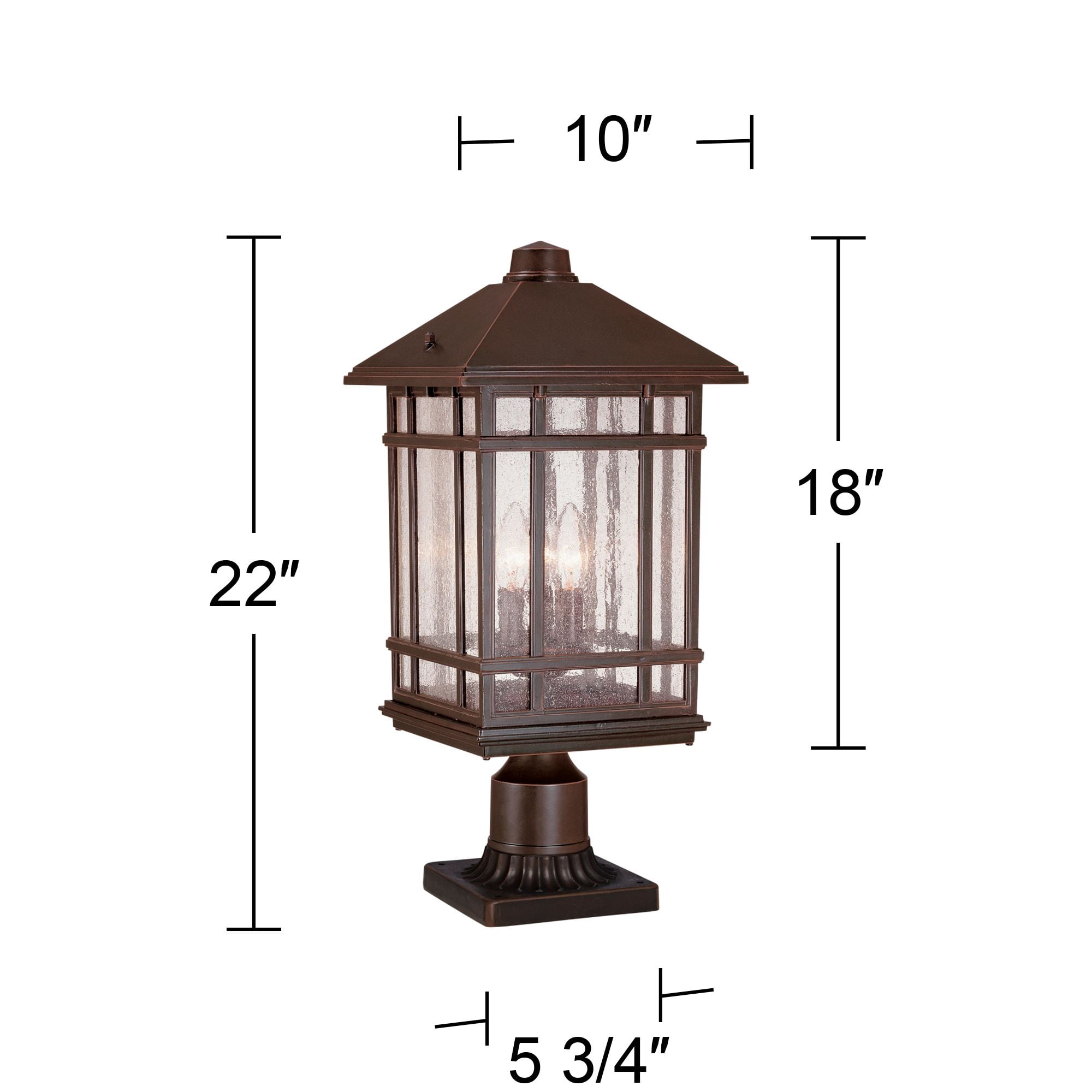 Kathy Ireland Sierra Rustic Outdoor Post Light Rubbed Bronze with Pier Mount Adapter 22" Seedy Glass Panels for Exterior Barn Deck House Porch Yard