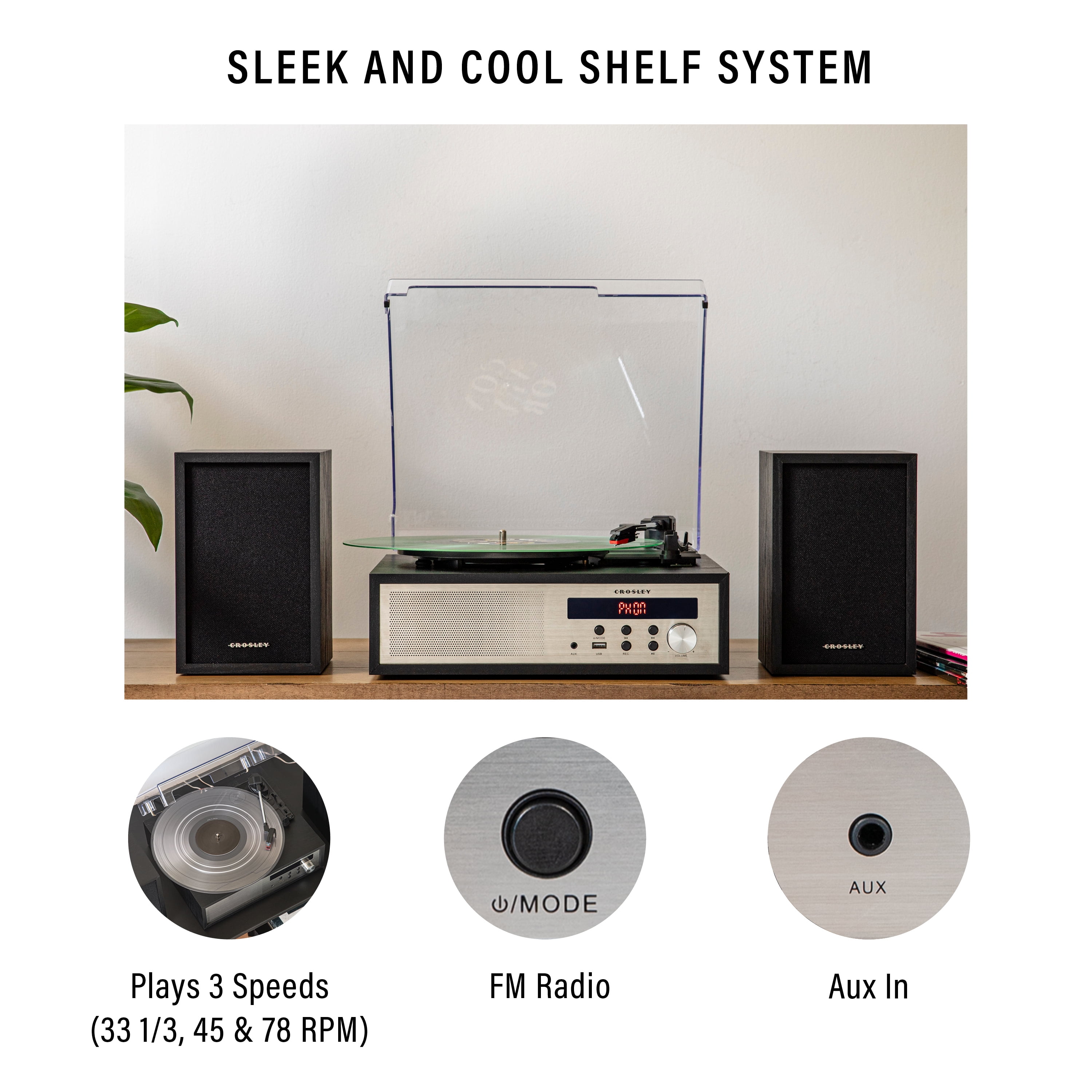 Crosley Sloane Record Player With Speakers In Black