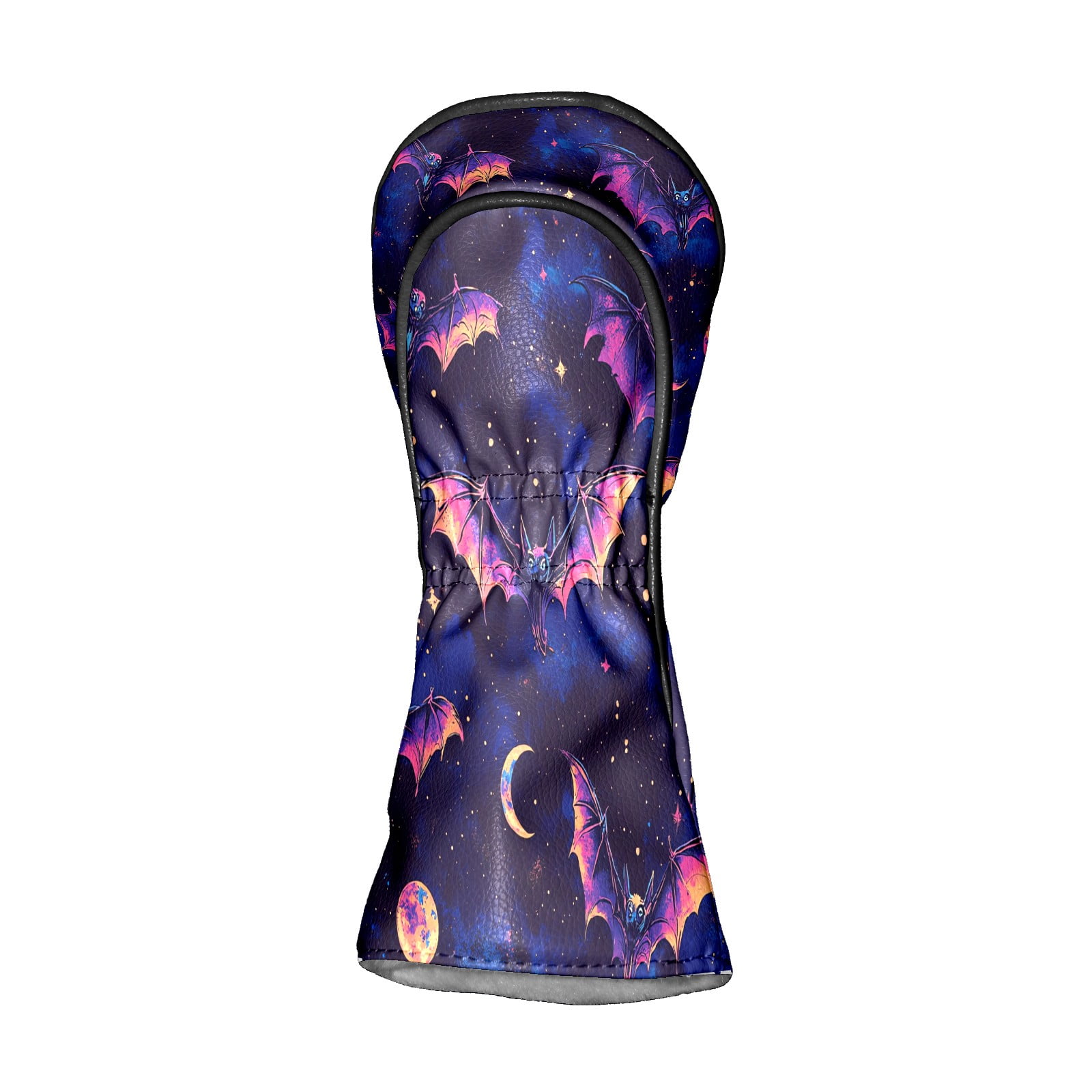 Golf Club Head Covers - Galaxy Purple Bat Design, Premium PU Leather Driver Hybrid Headcovers with Velvet Lining, Waterproof Golf Gifts for Men Women