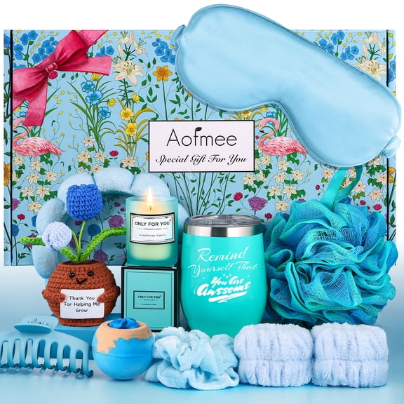 Aofmee Gift Baskets Set for Women and Graduation Gift, Birthday Holiday & Get Well Soon Gifts for Women, 12 Pack, Blue