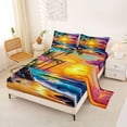 thumbnail image 2 of jejeloiu Tropical Beach Sunset Bed Sheets For Girls,Colorful Ocean Print Full Size Sheets,Orange Blue,4pcs,1 Flat Sheet, 1 Fitted Sheet and 2 Pillowcases, 2 of 6