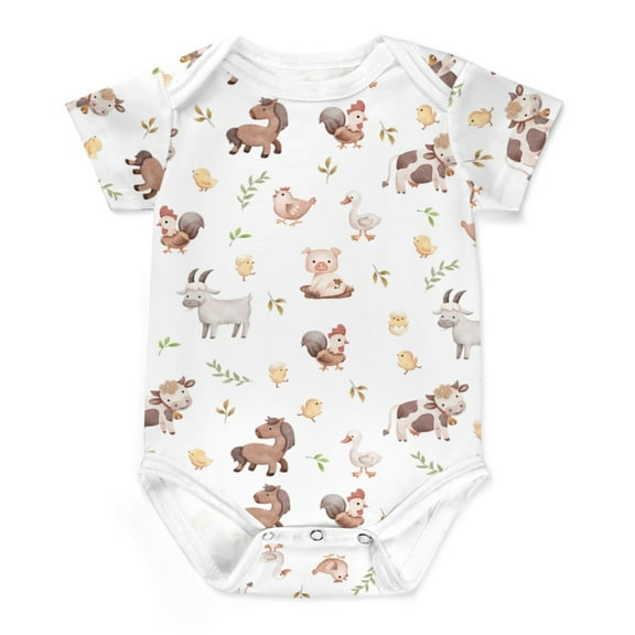 Baby Farm Animals Bodysuit Chicken Duck Horse Sheep Pig Cow Leaves Onesie Bodysuit Short Sleeve One-Piece Baby Clothes for Girl Boy