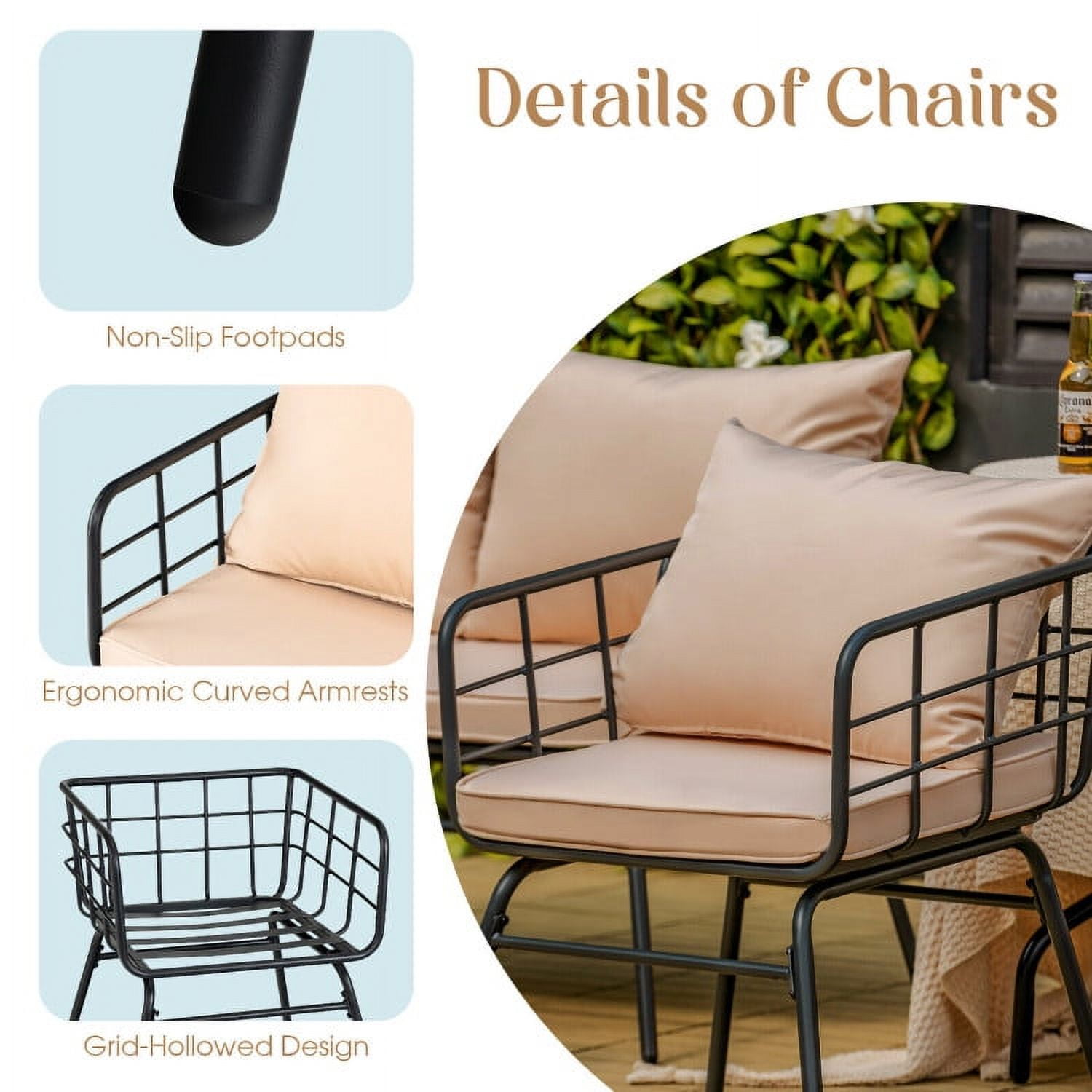 Aimee Lii 4 Pieces Patio Furniture Set with Seat Back Cushions, Patio Conversation Sets for Backyard and Poolside, Beige Aimee Lii 4 Pieces Patio Furniture Set with Seat Back Cushions, Patio Conversation Sets for Backyard and Poolside, Beige