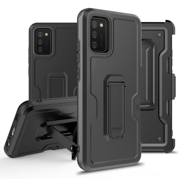 ANJ  Rugged Hybrid Shockproof Case w/Kickstand   Holster Clip Card Slot Cover for Samsung Galaxy A02S (SM-A025) - Solid Black