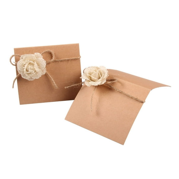 SILENRADAWN 10Pcs Light Brown Rectangular Place Card for Wedding Table Decoration Elegant Design Paper Jute