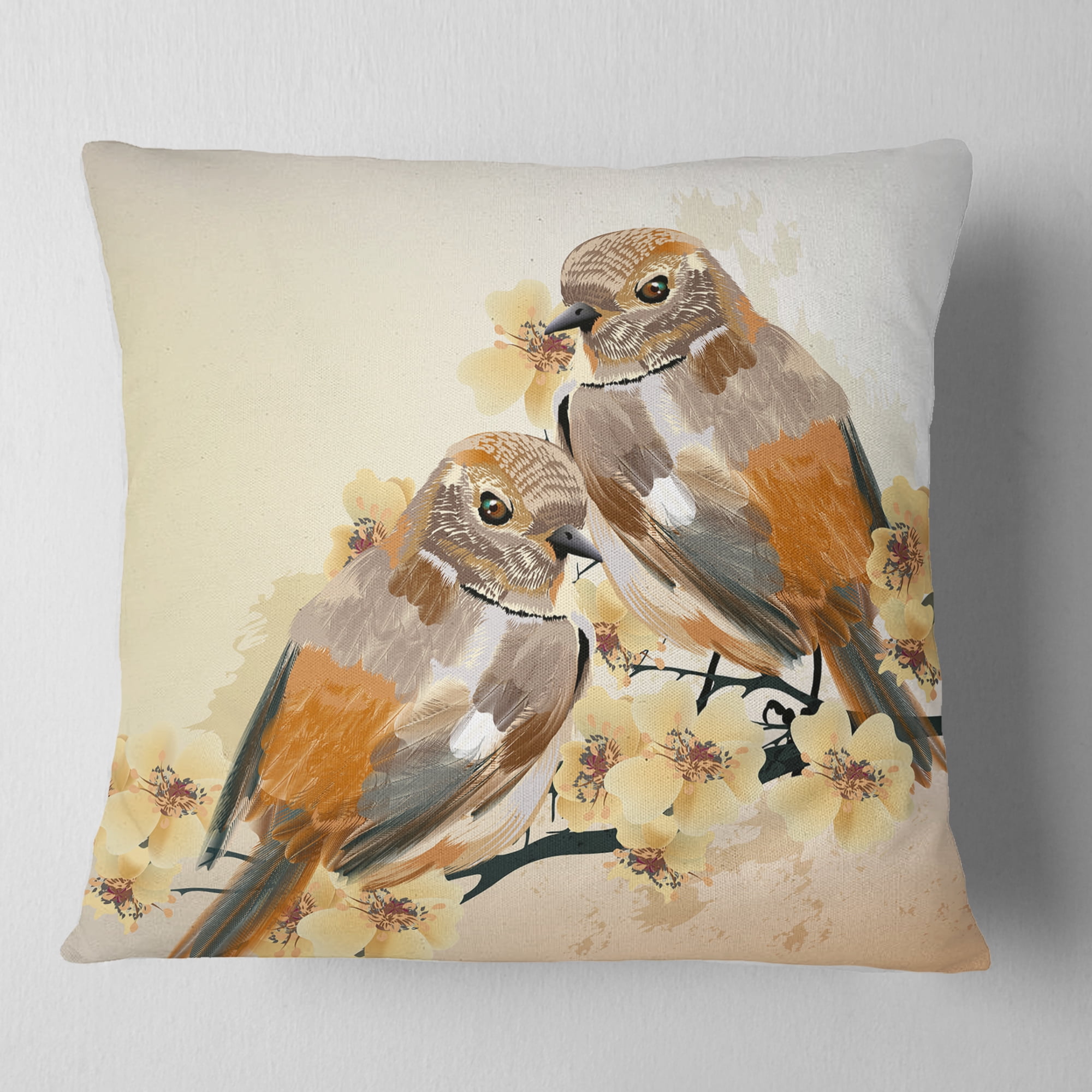 Designart Bird Couple on a Branch - Animal Throw Pillow - 16x16