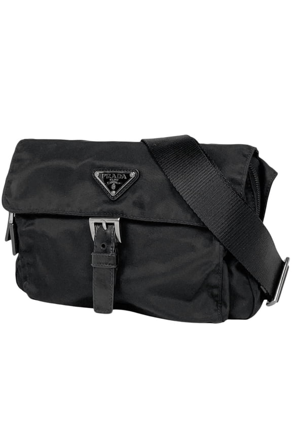 Pre-Owned Prada Logo Plate Shoulder Bag in Nero Nylon (Black) BT0521 for Women