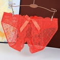 thumbnail image 2 of Womens Bow Crotchless Mesh Embroidery Sexy Panties Lace Seethrough Underwear Red M YIWEI, 2 of 11