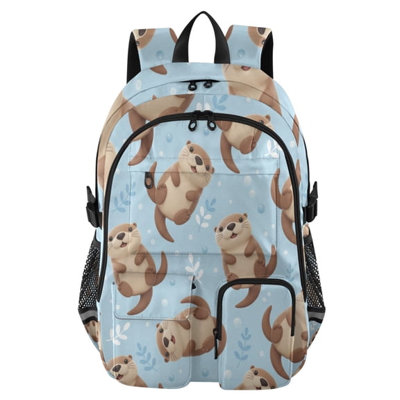 DIXRUYEE Blue Cute Otter Backpack for School 14”Laptop Compatible with Reflective Safety Strips