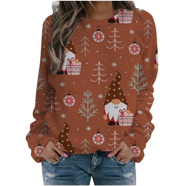 Sudaderas Navideñas de Cuello Redondo Para Mujer, Camisas Casuales de Manga Larga, Suéter Estampado, Túnica, Tops Odeerbi ODB205170