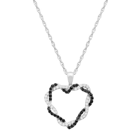 3/4 ct Natural Black & White Sapphire Heart Pendant Necklace in Sterling Silver