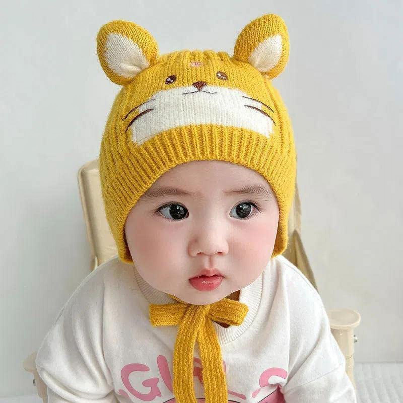 XYIYI Kids Soft Cheetah Knit Beanie Hat with Leopard Pattern and Fur Pom for Boys Girls