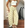 thumbnail image 6 of Women'S Polka-Dot Print High-Waist Seamed Wide-Leg Cropped Casual Pants Light Yellow L, 6 of 9