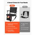 thumbnail image 4 of Stadium Seat, Portable Bleacher Seat with Armrest, Back Support and Thick Cushion, Bench Chair for Bleacher Includes Shoulder Strap, Hooks, Cup Holder, Black Football Bleachers Seats, 2PCS, 4 of 7
