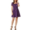 thumbnail image 3 of INSPIRE CHIC Women's Printed Square Neck Short Sleeve A-Line Prom Dress S Purple-Stars, 3 of 9
