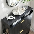 thumbnail image 4 of Sweiko Narrow Shoe Storage Cabinet with 2 Flip Drawers Wooden Shoe Organizer Cabinet with Open Shelf Freestanding Shoe Storage Rack with Door for Entryway Hallway Mudroom Bedroom Black, 4 of 9