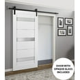 thumbnail image 3 of Sliding Barn Door 30 x 80 with Hardware | Quadro 4055 White Silk with Frosted Opaque Glass | Top Mount 6.6FT Rail Hangers Sturdy Set | Lite Wooden Solid Panel Interior Doors, 3 of 6