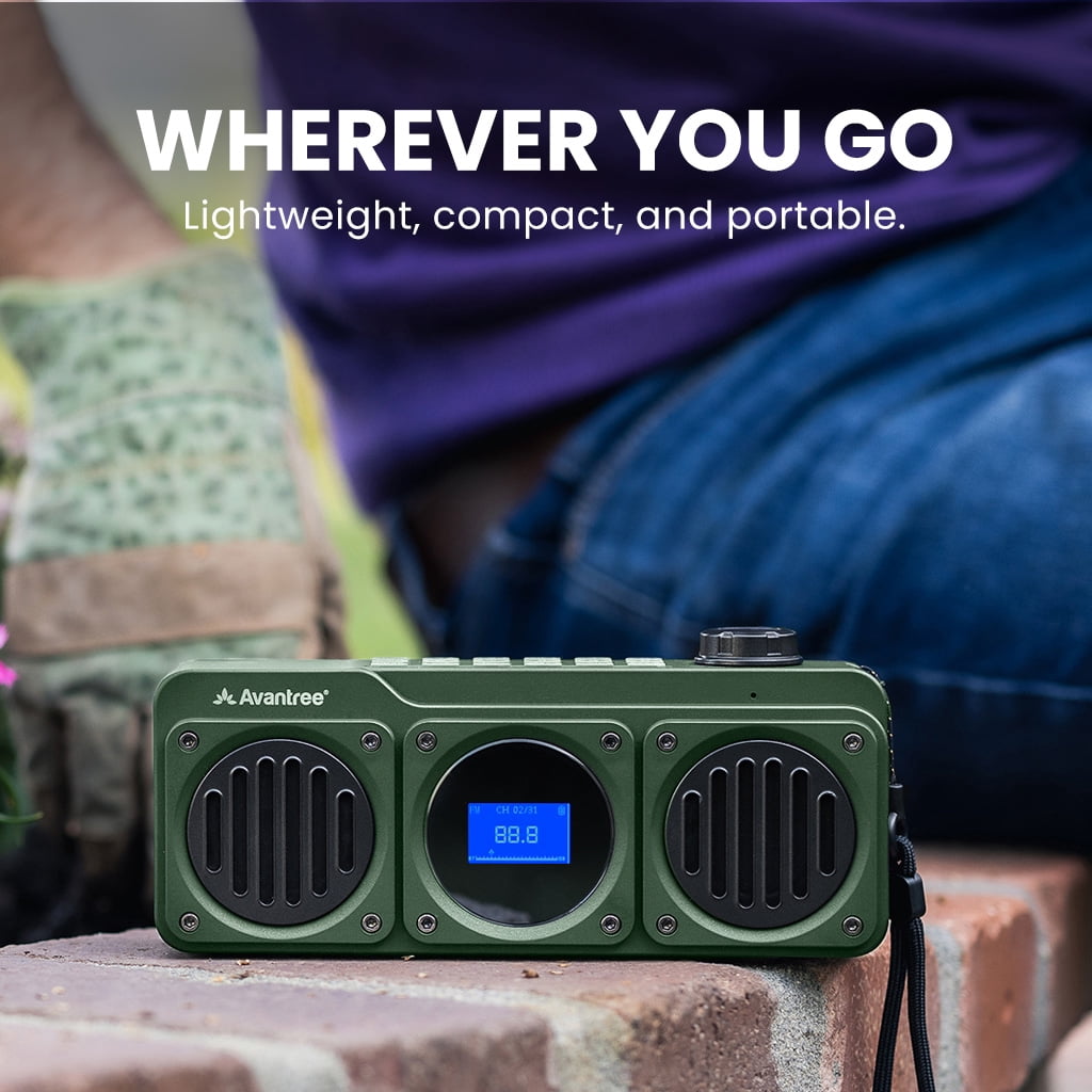 Avantree Boombyte - Portable Digital FM Radio & Bluetooth Speaker with Superb Stereo Sound, Metal Finish, Long Rechargeable Playtime, and Support for Micro SD Card & USB Audio Input - Green