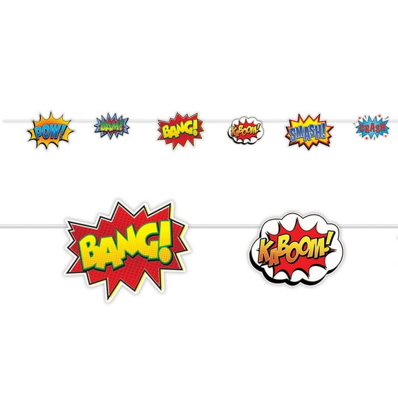 Club Pack of 12 Multi-Color Action Hero Cartoon Sound Effect Sign Streamers 108