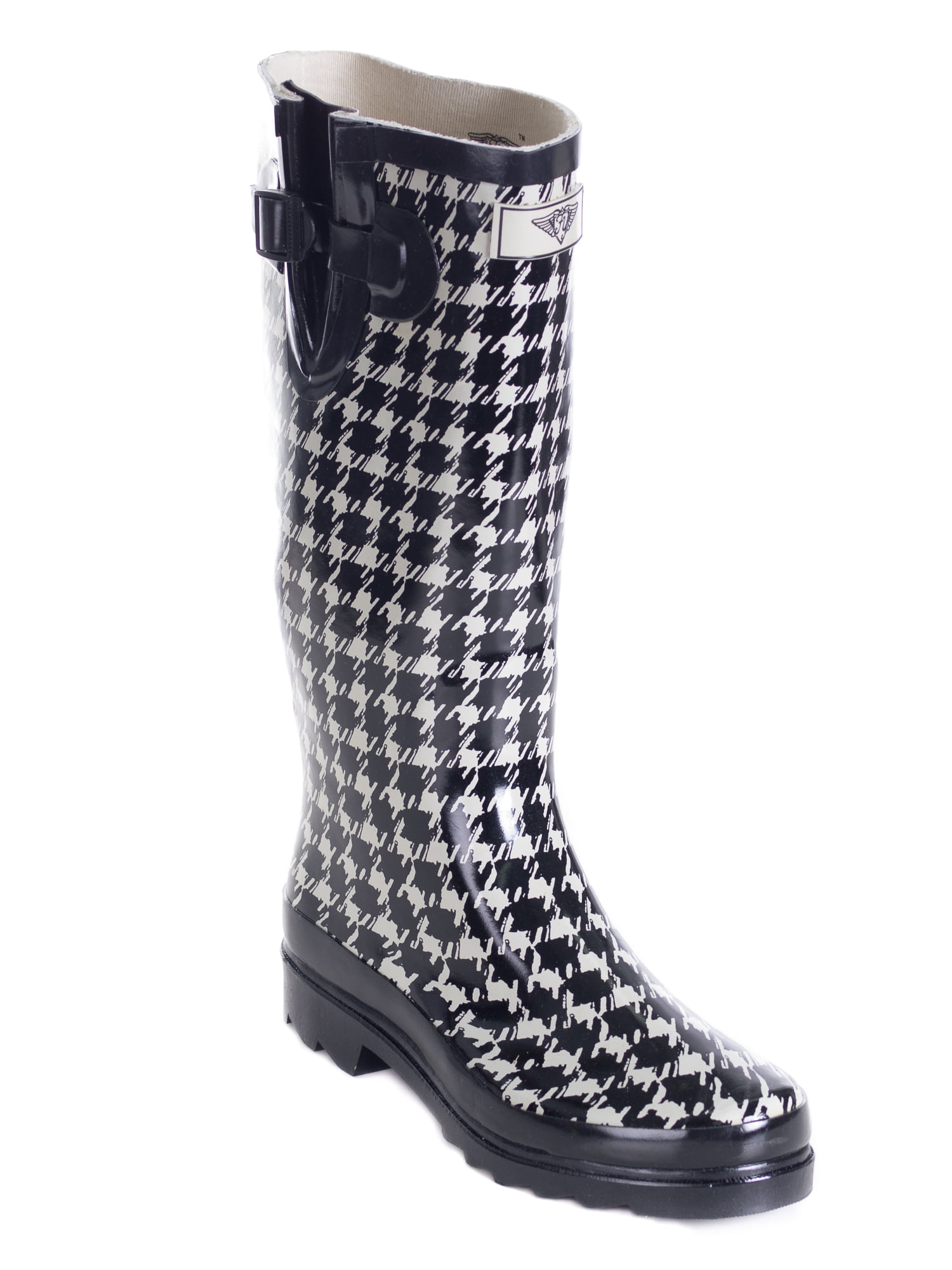 Women Rubber Rain Boots with Cotton Lining, Black/White Plaid - Walmart.com