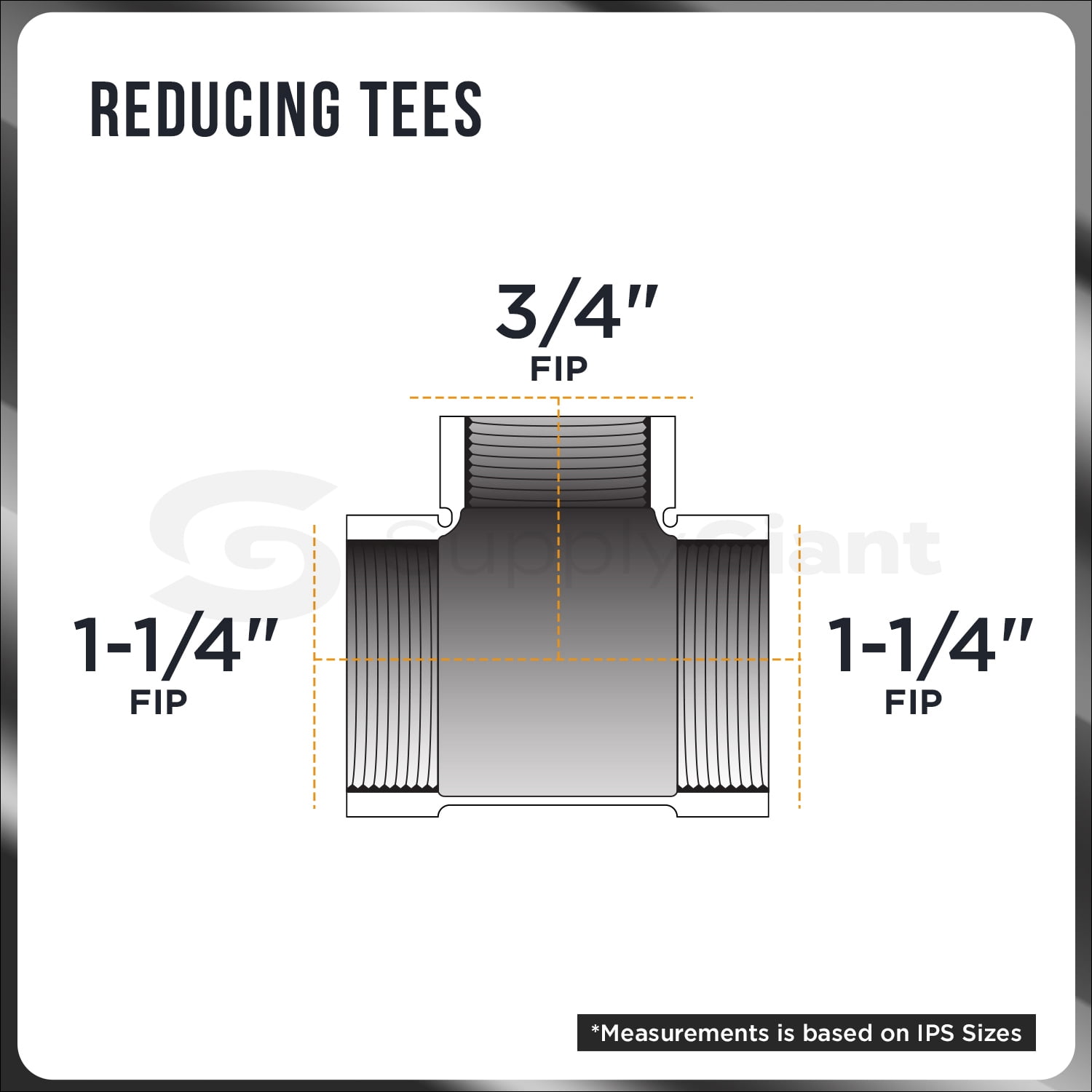 Supply Giant 1-1/4" x 1-1/4" x 3/4" BLack Pipe Fitting Reducing Tee Cast Iron