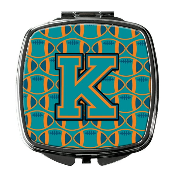 Letter K Football Aqua Orange and Marine Blue Compact Mirror CJ1063-KSCM