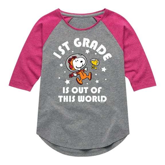 Peanuts - 1st Grade is Out Of This World - Toddler And Youth Girls Raglan Graphic T-Shirt