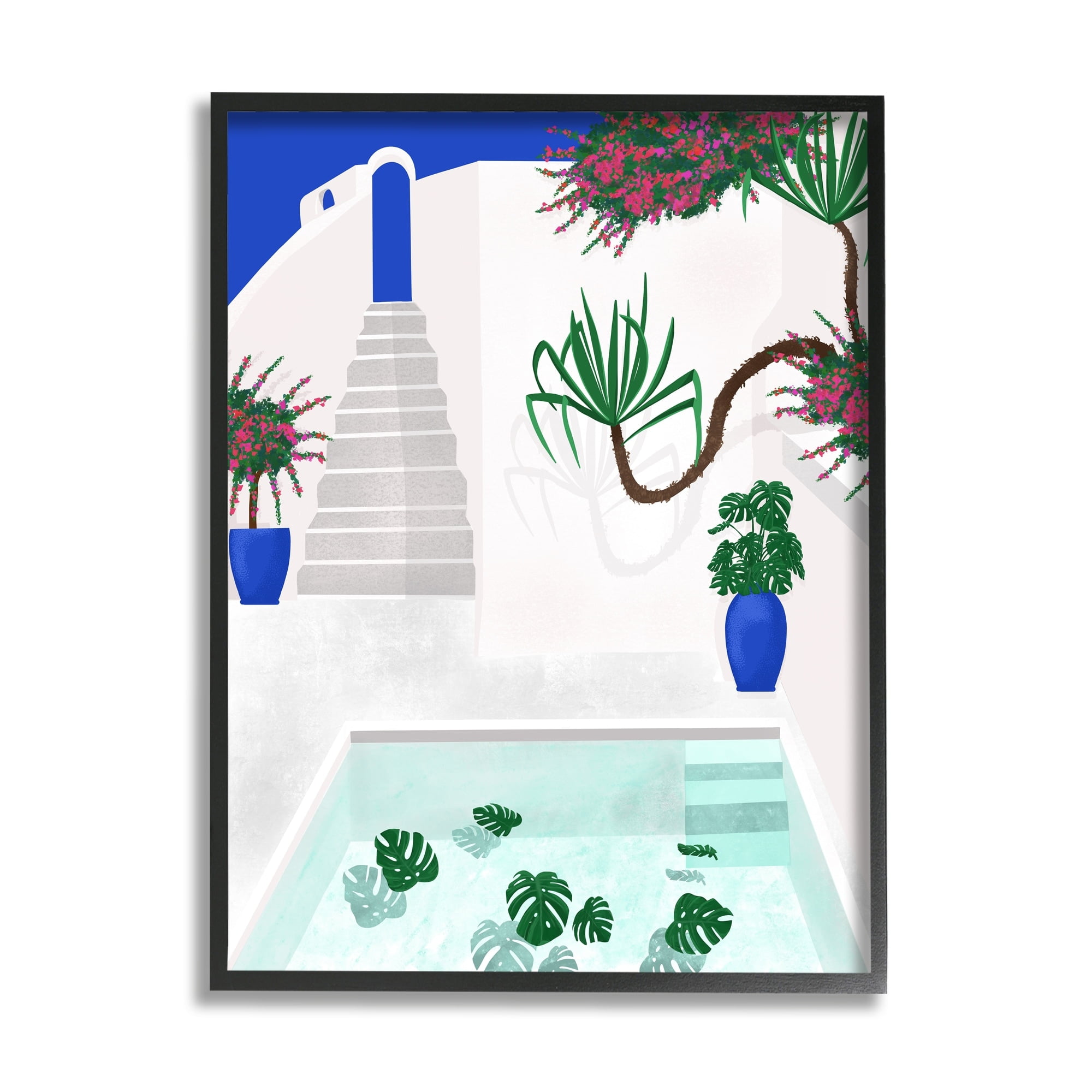 Stupell Industries Modern Outdoor Pool Scene European Villa Monstera Leaves, 24 x 30,Design by Jen Bucheli