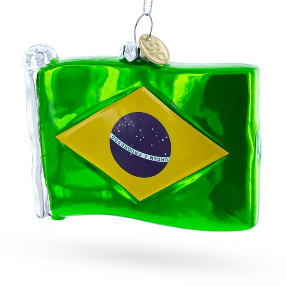 Waving Flag of Brazil Glass Christmas Ornament