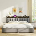 thumbnail image 2 of Romorgniz King Size Bed Frame with 2 Storage Drawers and 2-Tier Storage Shelf Upholstered Bed Frame with Headboard Platform Bed Frame Noise-Free No Box Spring Needed,Grey, 2 of 10
