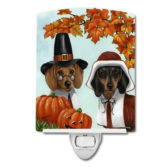 Caroline's Treasures PPP3087CNL Dachshund Thanksgiving Pilgrims Ceramic Night Light, 6x4x3", multicolor