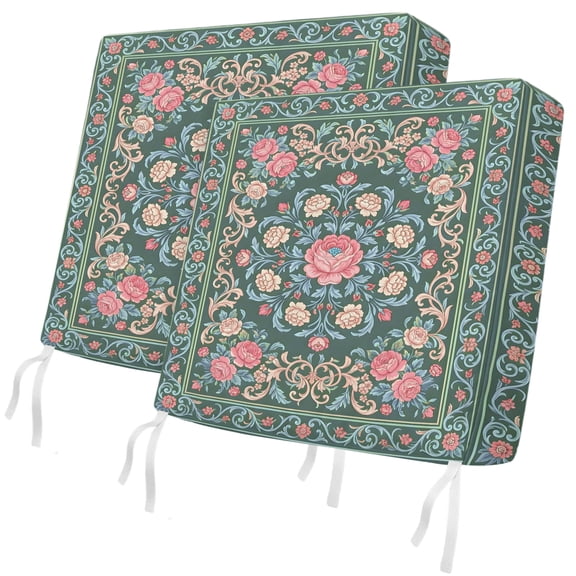 Outdoor Patio Cushion Covers 2 Pack Pink Floral Bloom Chair Pads Slipcovers with Ties & Zipper Waterproof Seat Cover GRE额米 Vibrant Flower Vines Seat Cushion Covers for Outdoor Couch Sofa 22x20 Inch