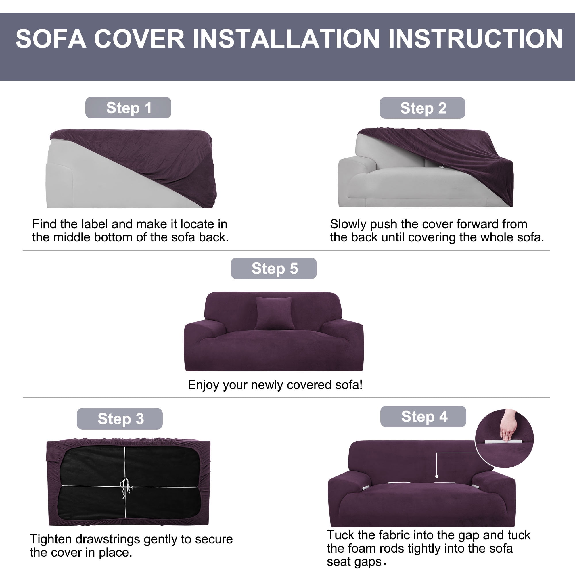 Unique Bargains 1-Piece Solid Transitional Stretch Slipcover Purple XL Sofa