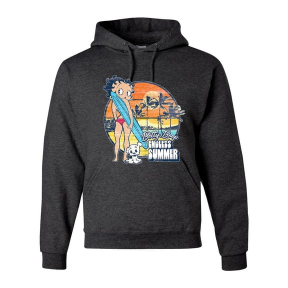 Wild Bobby, Betty Boop Endless Summer Beach the Dog Betty Boop Unisex Hoodie Sweatshirt, Heather Black, X-Large