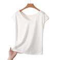 thumbnail image 5 of Women's V Neck Cap Sleeve Loose Fit Top Lightweight Breathable Stretch Basic Layering Shirt Comfy Sleepwear Pajama Blouse L-4XL White, 5 of 6