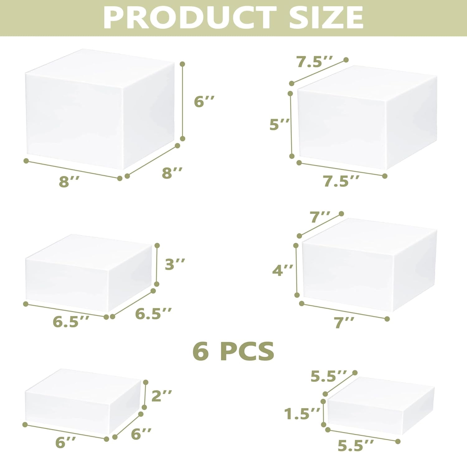 6Pcs Buffet Risers, Food Risers For Buffet, Acrylic Boxes For Display Cube Riser Display Cases Acrylic Square Cube Display Base, White