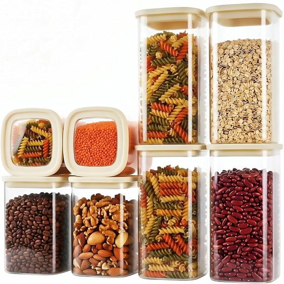 12pcs Square Glass Pantry Storage Containers Set with Glass Lids 0.76Qt/1.22Qt/1.67Qt - Airtight Stackable Kitchen Canisters Sets | 24floz / 40floz / 53floz Glass Pantry Storage Jars