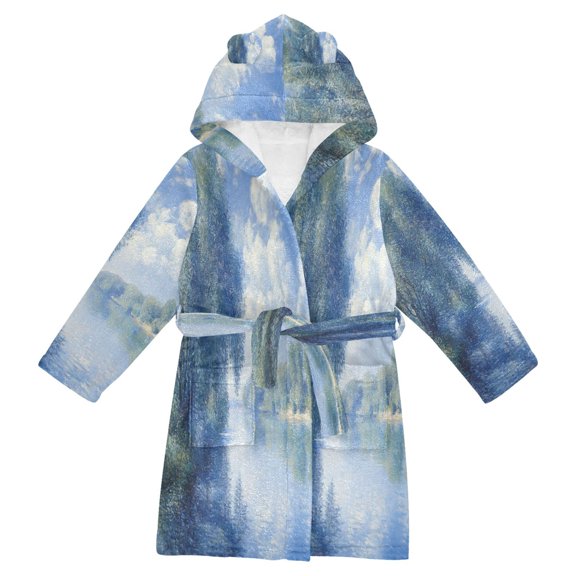 FORMRS Niños Bathrobe Unisex Hooded Robe Soft Plush Pajamas Sleepwear, Size 2-3T, Plants and River