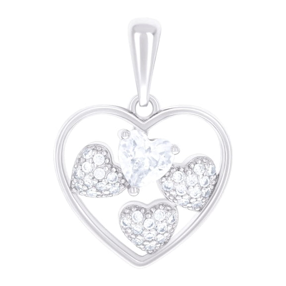 925 Sterling Silver Womens Love Heart Round Cubic Zirconia Hearts In Heart Charm Pendant Necklace 22.3x16mm Wide Pendant