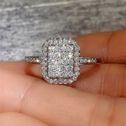 L.YY Square Cluster Clear Ring , Size: 8