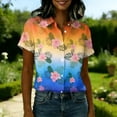 thumbnail image 5 of Minjewel Women's Hawaiian Print Button Down Short Sleeve Shirt with Pocket Casual Summer Beach Vacation Tropical Tops,Saffron,L, 5 of 6