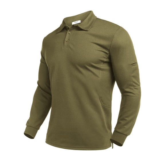 Pinspark Men's Long Sleeve Polo Quick Dry Lightweight Breathable UPF 50 Sun Protection Shirt with Left Sleeve Pocket