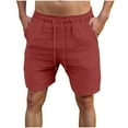 thumbnail image 3 of Fathers Day Gifts DDAPJ pyju Mens Cotton Linen Shorts Drawstring Elastic Waist Summer Beach Shorts Baggy Comfy Lounge Shorts with Pockets Wine M, 3 of 9