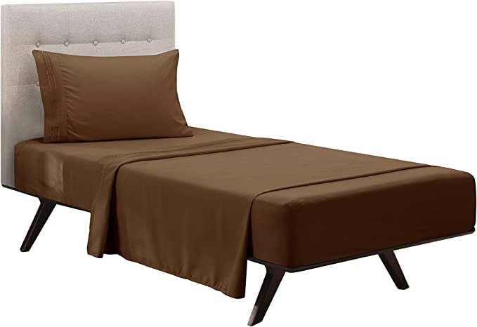 Clara Clark Premier 1800 Microfiber Collection 3-Line Bed Sheet Set, Twin Size, Chocolate Brown