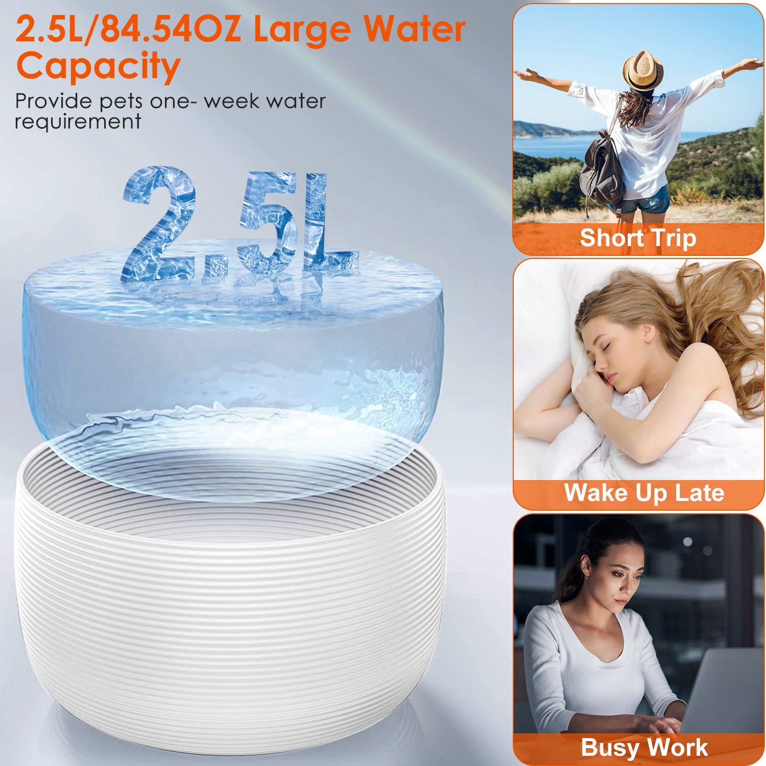iMounTEK 2.5L Pet Fountain- Automatic water fountain with LED Light for cats & small dogs, fresh water, Silent Pump, Automatic Cleansing, filters included