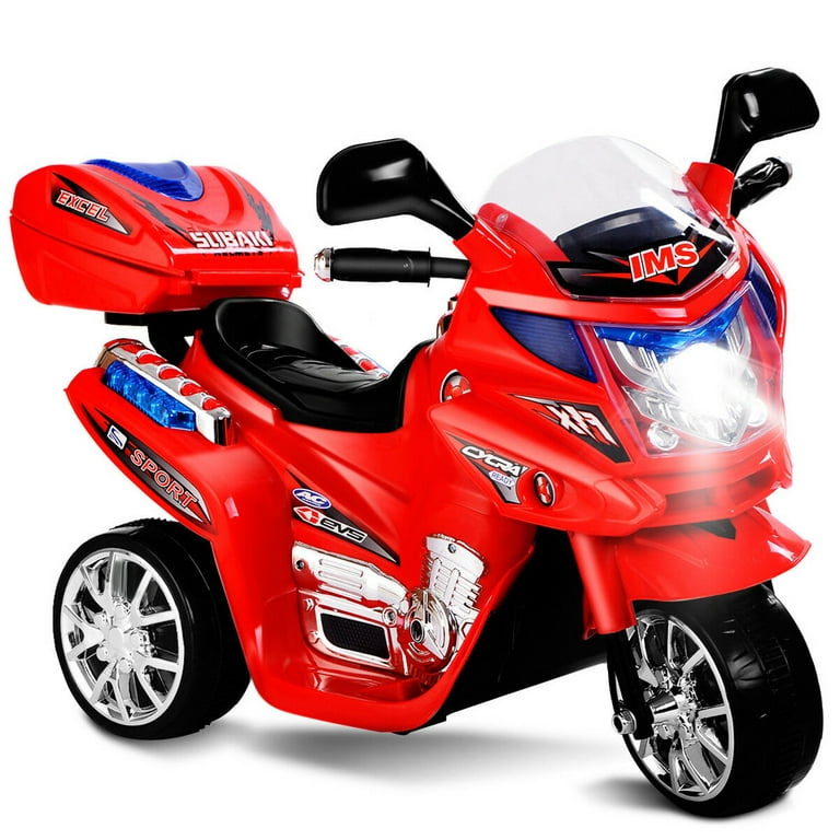 Costway Moto Montable para Niños Moto Eléctrica Juguete de Batería 6 V con  3 Ruedas Música Incorporada Focos Función Adelante y Atrás Rojo Costway